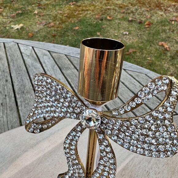 NEW Cupcakes and Cashmere Rhinestone Gold Bow Taper Candle Holders Set of 2 - Picture 9 of 10